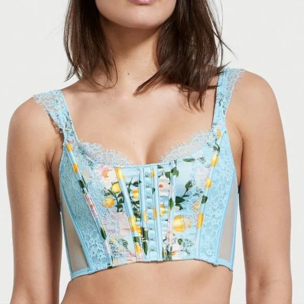 Victoria Secret Dream Angels Lace Unlined Corset top Lemon Print